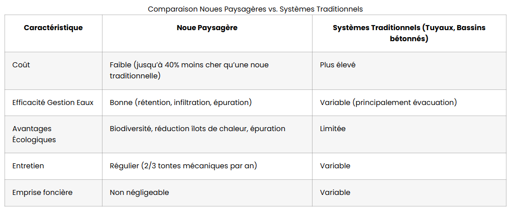 Noue paysagère versus système traditionnels